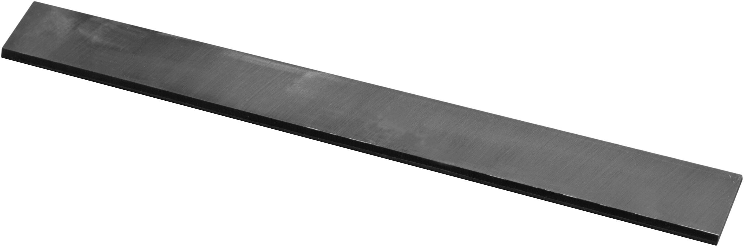 Metallischer, rechteckiger Stahlstreifen, flach liegend auf weißem Hintergrund.
