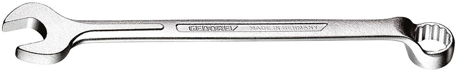 Schraubenschlüssel aus Metall mit der Aufschrift 'Made in Germany'. Verfügt über einen offenen und einen geschlossenen Ringschlüsselkopf.