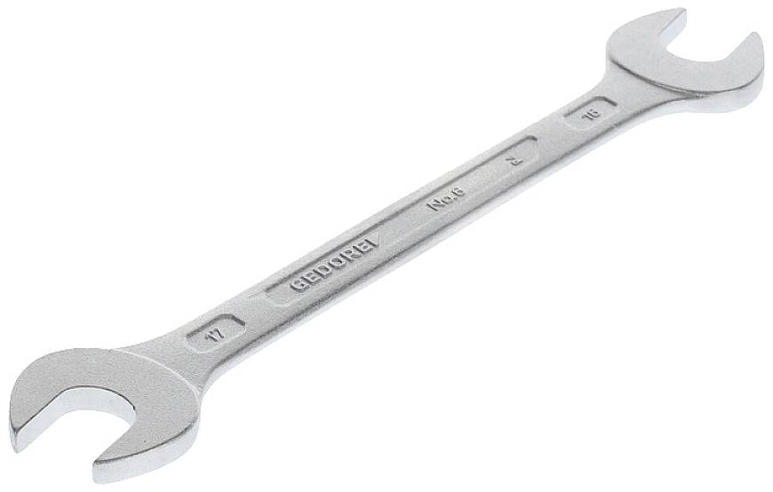 Doppelseitiger Maulschlüssel mit Größenangaben 17 und 19, Marke GEDORE.