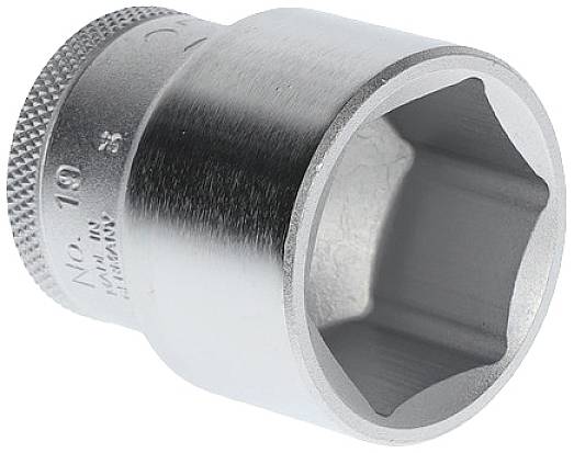 Sechskant-Steckschlüssel mit gerändeltem Griff, glänzende Metalloberfläche. Werkzeug zur Befestigung von Schrauben und Muttern.