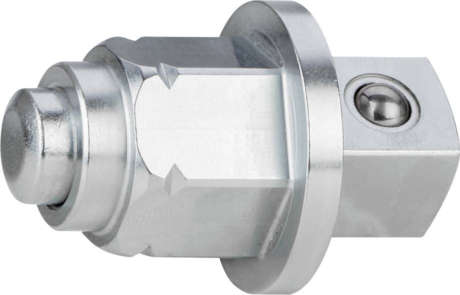 Ein silbernes, metallisches Werkzeugteil mit zylindrischem Kopf und quadratischer Basis, geeignet für mechanische Anwendungen.