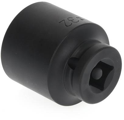 Schwarzer Steckschlüsselaufsatz mit quadratischer Öffnung, Durchmesser 32 mm, zum Anziehen oder Lösen von Schrauben und Muttern.