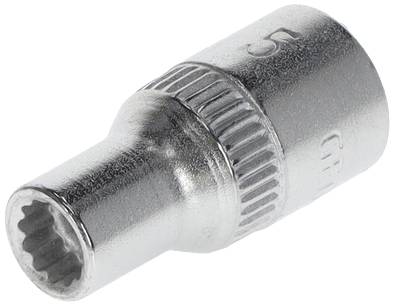 Eine silberne Stecknuss mit einem geriffelten Griff und einem 12-kantigen Ende, das für mechanische Arbeiten verwendet wird.