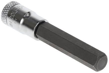 Ein Sechskant-Bitaufsatz aus Metall, geeignet zum Befestigen oder Lösen von Schrauben in Metallflächen.