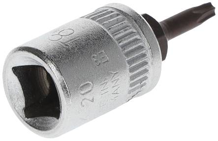 Metallbitschlüssel mit Rändelung, silberfarben, Größenstempel '8 3/20', geeignet zur Verwendung mit Stecknüssen oder als 9-mm-Schlüssel.