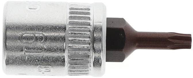 Schraubendreher-Bit mit Metallhülse und geriffeltem Rand. Die Spitze ist sternförmig und aus dunklem Metall gefertigt.