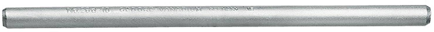 Ein langer, silberfarbener Metallstab, horizontal ausgerichtet, auf weißem Hintergrund.