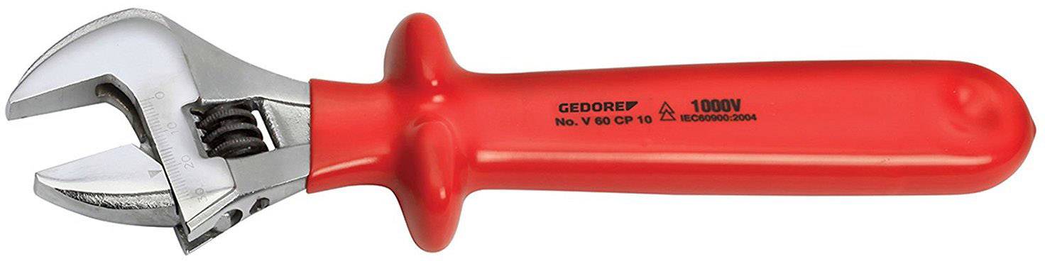 Ein roter isolierter Schraubenschlüssel, geeignet für Arbeiten bis 1000 Volt. Geeignet zur sicheren Anwendung in elektrischen Umgebungen.