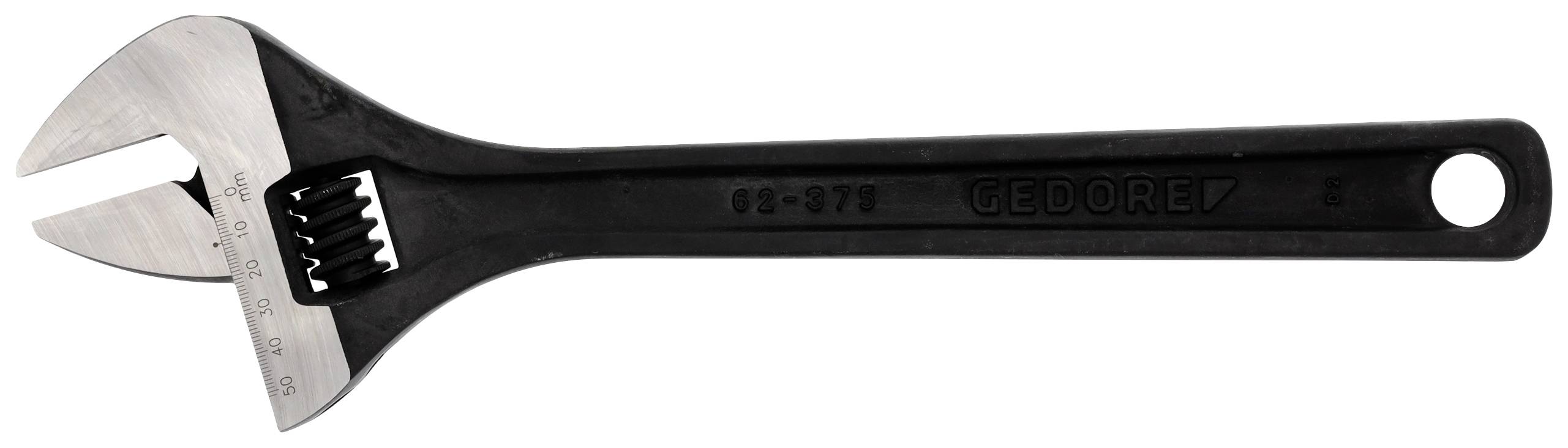 Ein verstellbarer Schraubenschlüssel aus Metall mit schwarzem Griff, hergestellt von Gedore, dargestellt auf weißem Hintergrund.