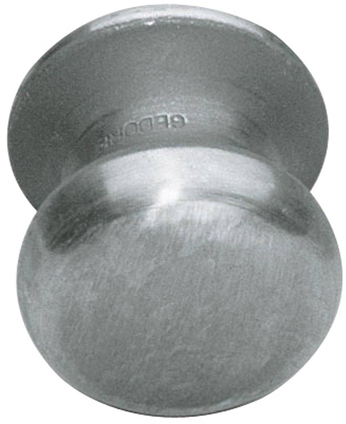 Ein silberner Türknauf aus Metall, rund und glatt, mit einer glänzenden Oberfläche.