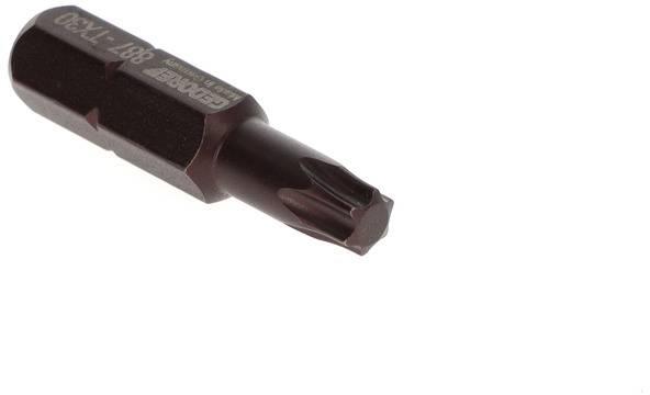 Ein einzelner Torx-Schrauberaufsatz aus Metall, braun, mit einer sechszackigen Spitze; verwendet zum Anziehen von Torx-Schrauben.