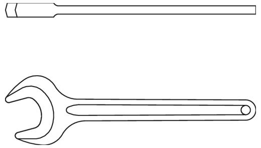 Schlitzschraubendreher und offener Schraubenschlüssel.
