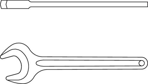 Eine Illustration eines Schlitzschraubenziehers und eines offenen Schraubenschlüssels, beide nebeneinander dargestellt.