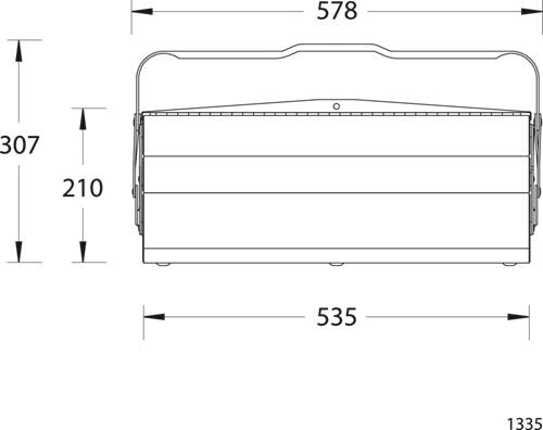 Vorderansicht eines Geräts mit Breitenabmessungen 