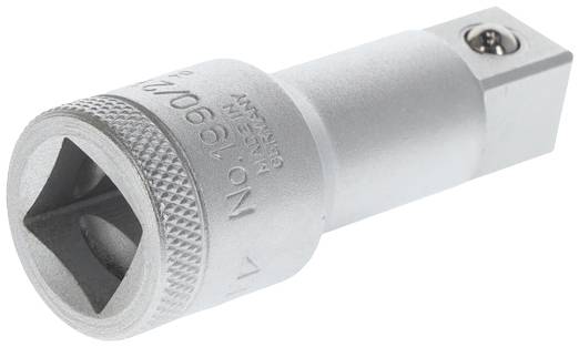 Ein silberner Aufsteckadapter aus Metall für Steckschlüssel, mit quadratischem Anschluss und gerändeltem Ende für besseren Halt.