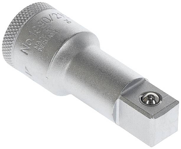 Steckschlüsseleinsatz aus Metall, silber, mit Vierkantaufnahme, markiert mit 'Made in Germany'.