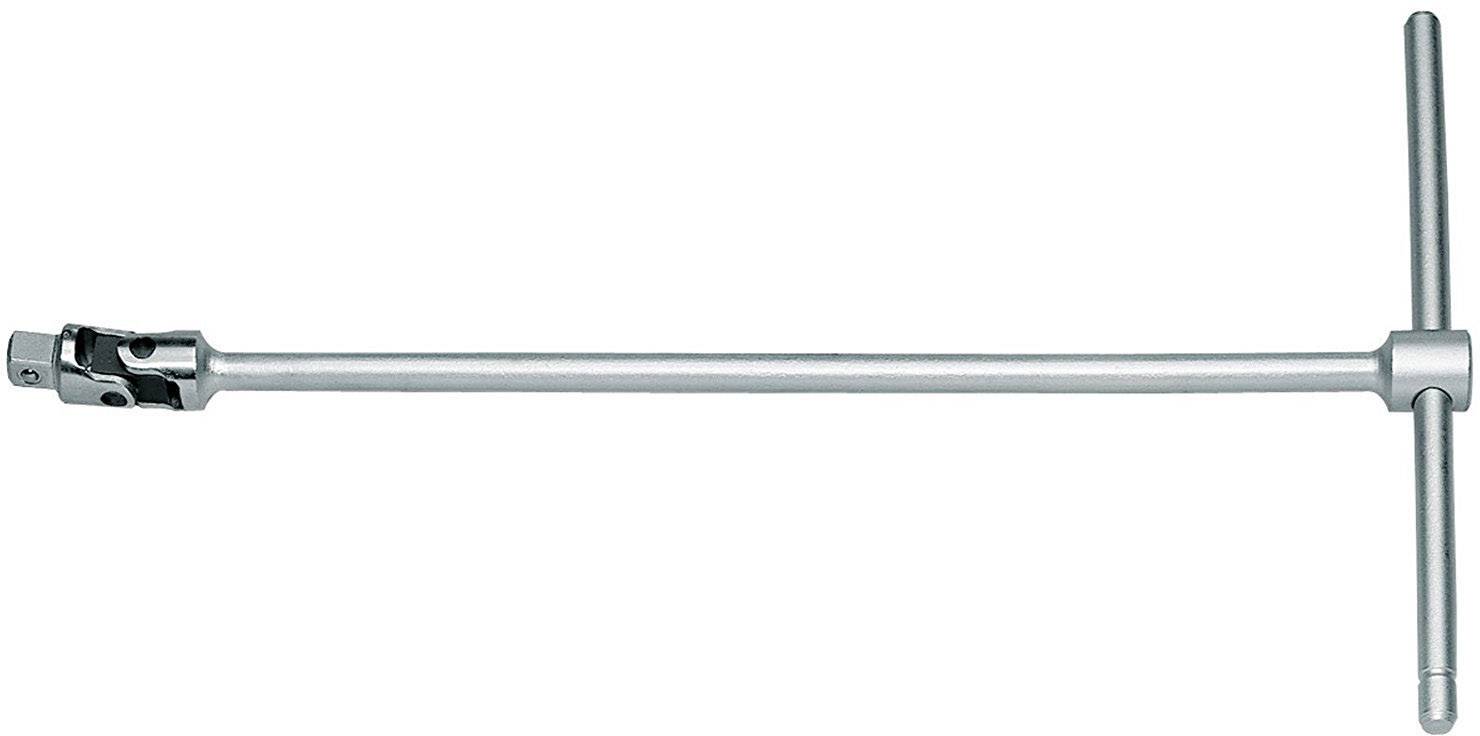 Ein T-Griff-Schraubenschlüssel aus Metall, links mit einem Gelenkkopf für flexibles Schrauben.