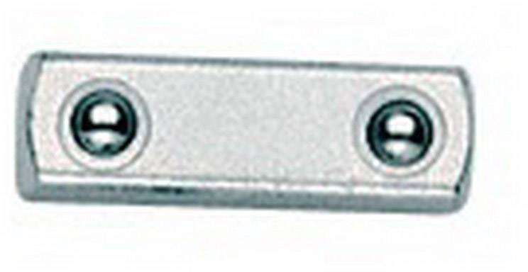 Metallplatte mit zwei sichtbaren Schrauben, rechteckig und silbern, liegt auf weißem Hintergrund.