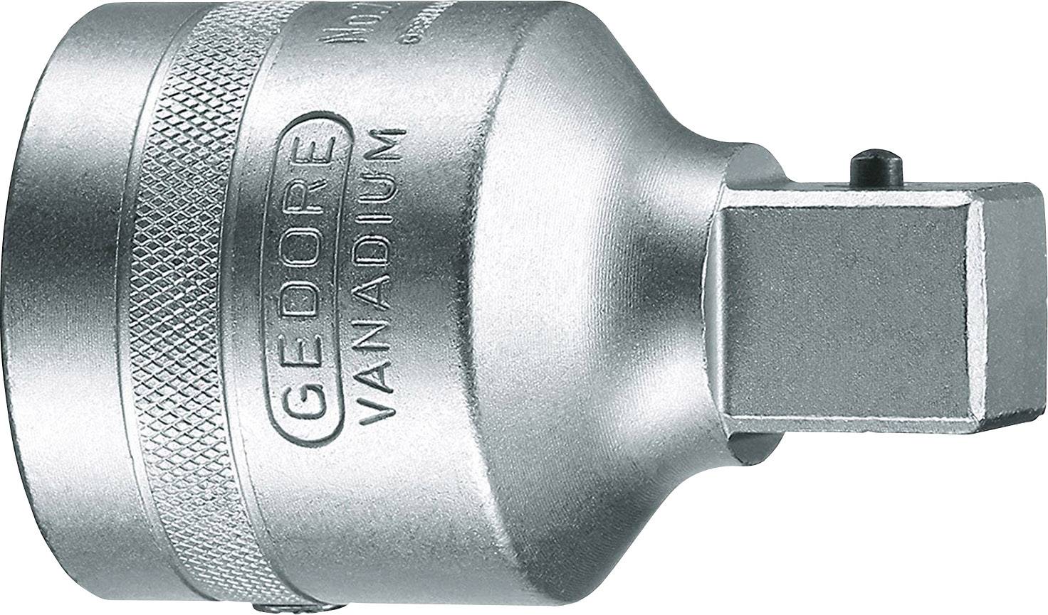 Ein silberner Steckschlüsseleinsatz aus Vanadium-Stahl der Marke 'GEDORE' mit quadratischer Aufnahme. Verwendbar für mechanische Arbeiten.