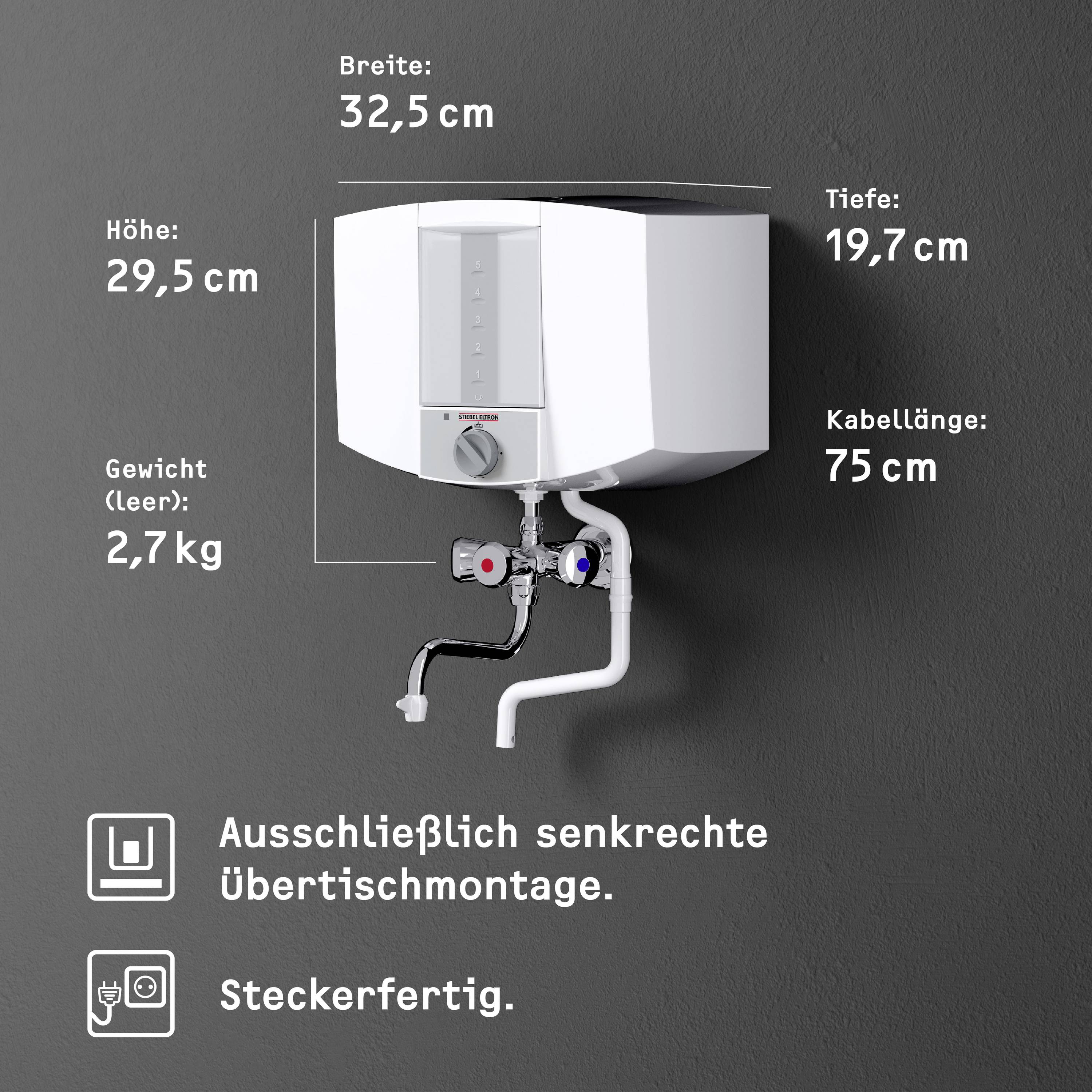 Stiebel Eltron Kochendwassergerät KBA 5 KA Abschaltautomatik, Kochpunkterfassung, Stufenloser Thermostat, Zweigriffarmatur 074289