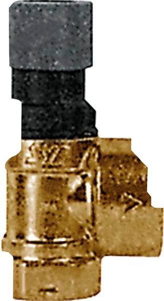 Kleines, glänzendes Bauteil aus Metall mit schwarzem Anschluss oben. Möglicherweise ein Ventil oder eine Verbindungseinheit.