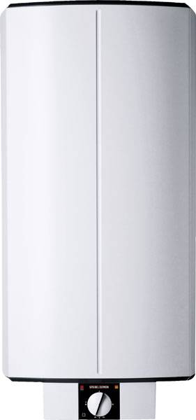 Das Bild zeigt einen modernen, weißen Wandboiler mit einem Bedienfeld an der Unterseite, geeignet für die Wassererwärmung.