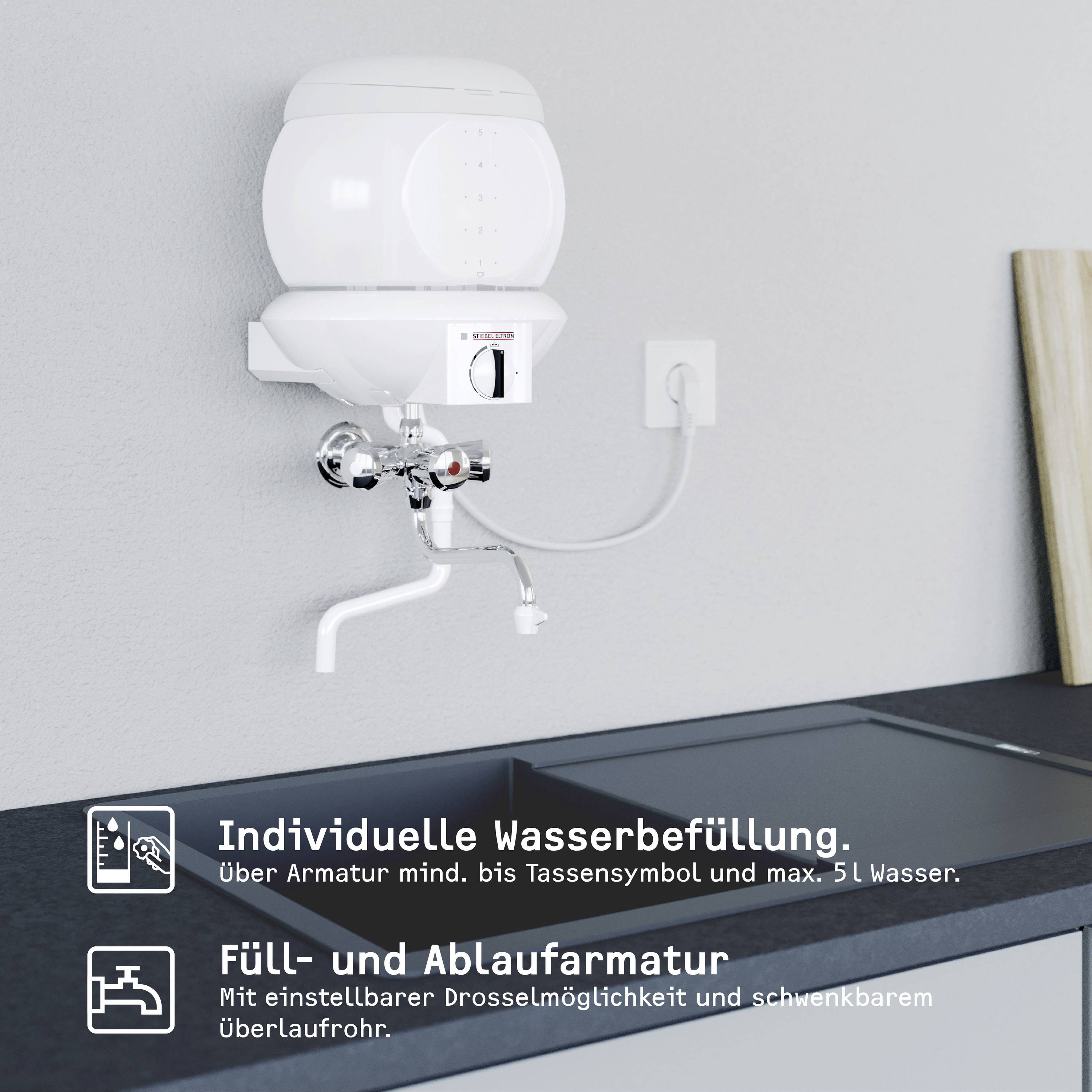 Stiebel Eltron Kochendwassergerät EBK 5 GA Abschaltautomatik, Kochpunkterfassung, Stufenloser Thermostat, Zweigriffarmatur 074287