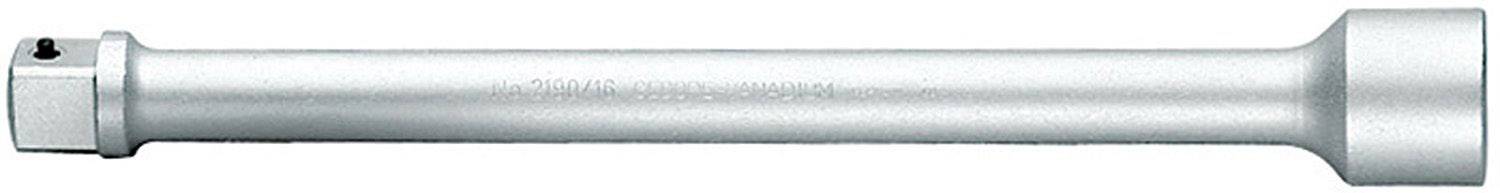 Lange silberne Stecknussverlängerung aus Metall, die für den Einsatz mit einem Schraubenschlüssel oder Ratsche konzipiert ist.