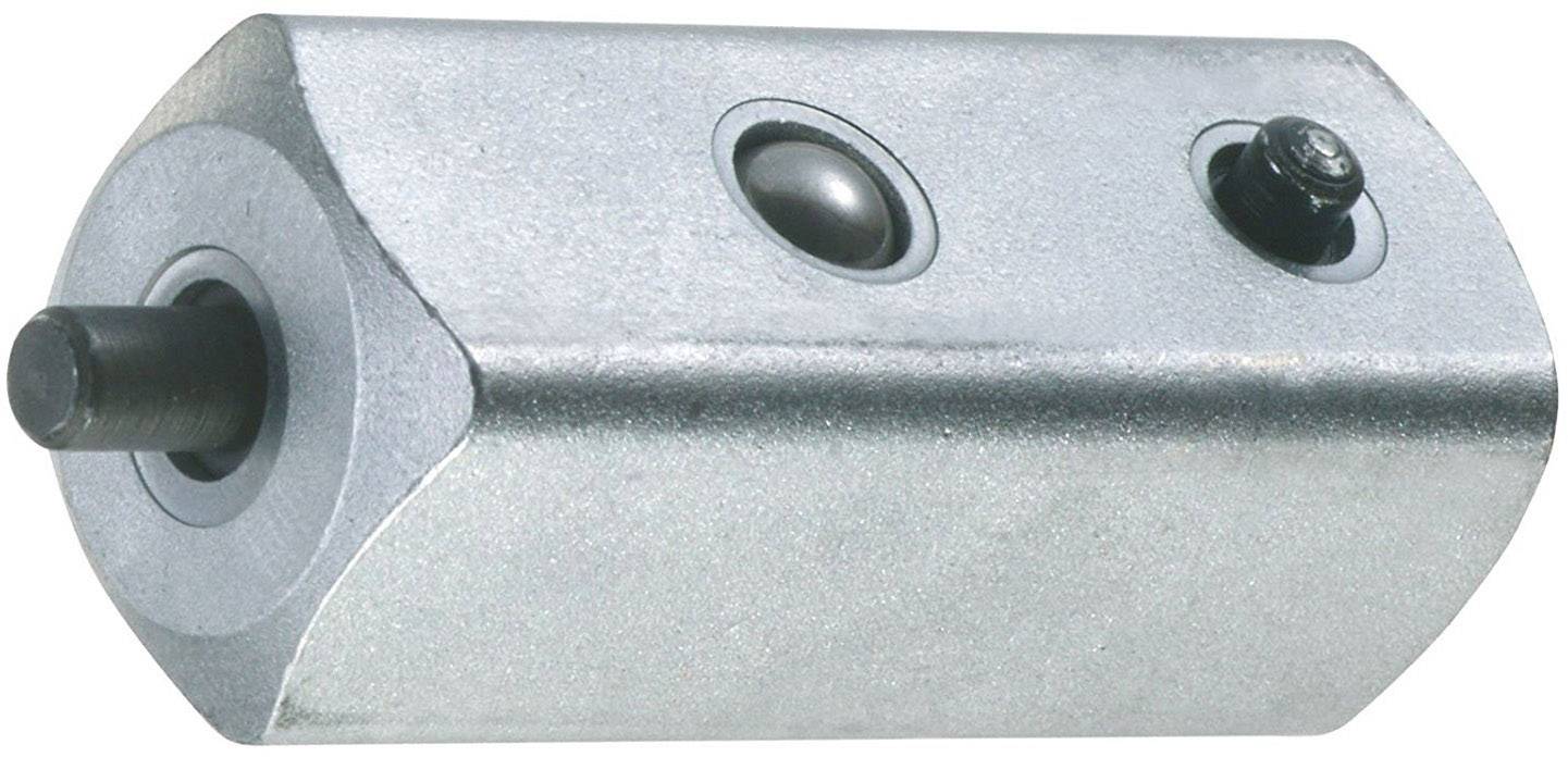 Zylindrischer Metalladapter mit schwarzem Knopf und Kugellager, geeignet für mechanische Anwendungen und Geräteeinbau.