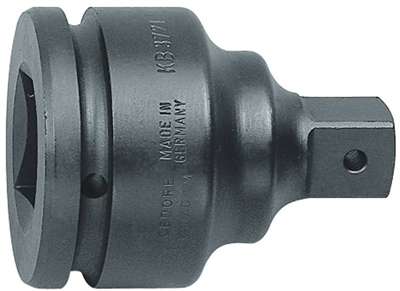 Metalladapter mit quadratischer Aufnahme für Werkzeuge, graviert mit 'GEDORE MADE IN GERMANY'.