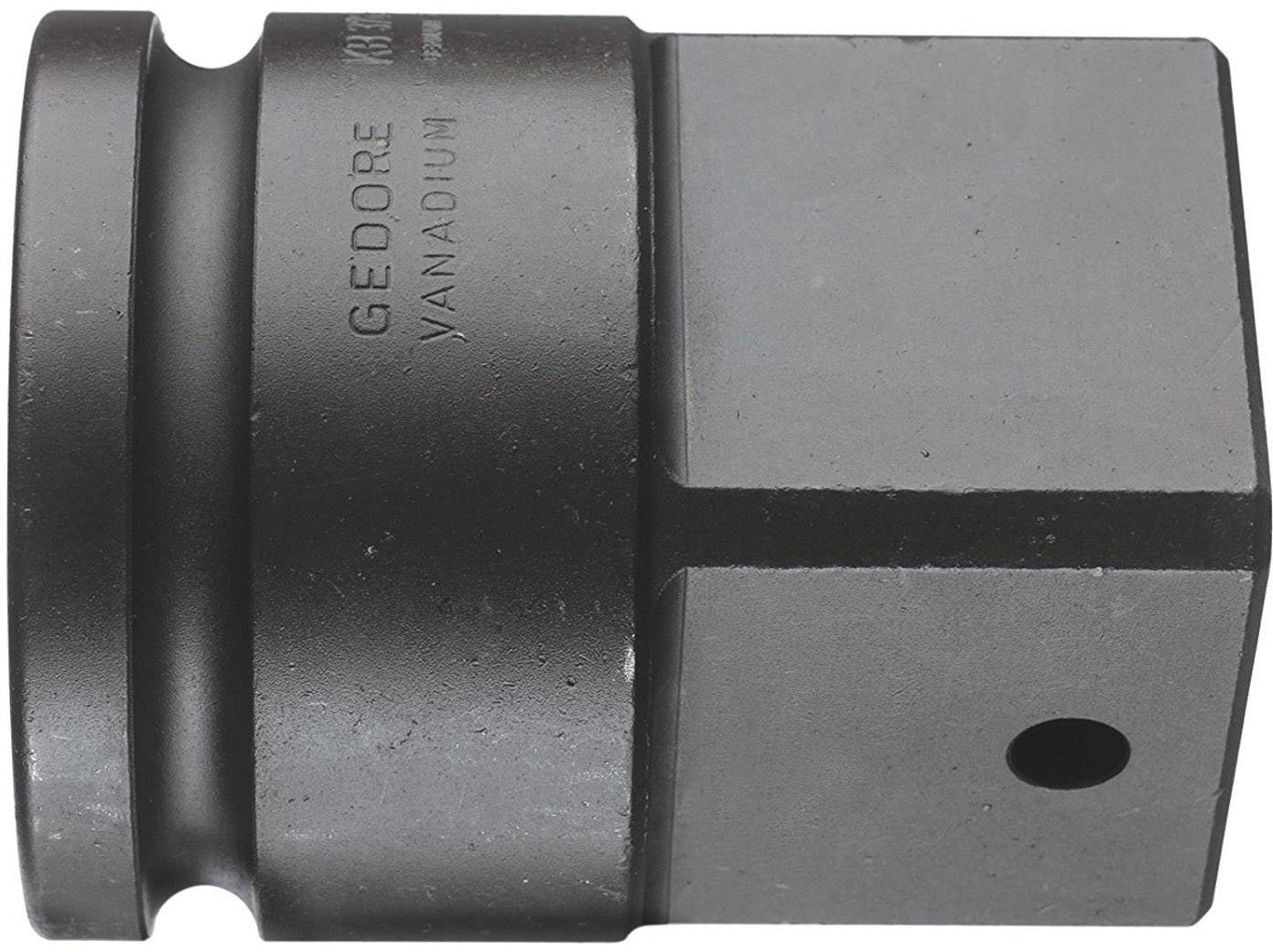 Eine schwarze Sechskant-Stecknuss aus Stahl mit der Aufschrift 'GEDORE VANADIUM'. Sie hat ein rundes Ende mit einer quadratischen Öffnung.
