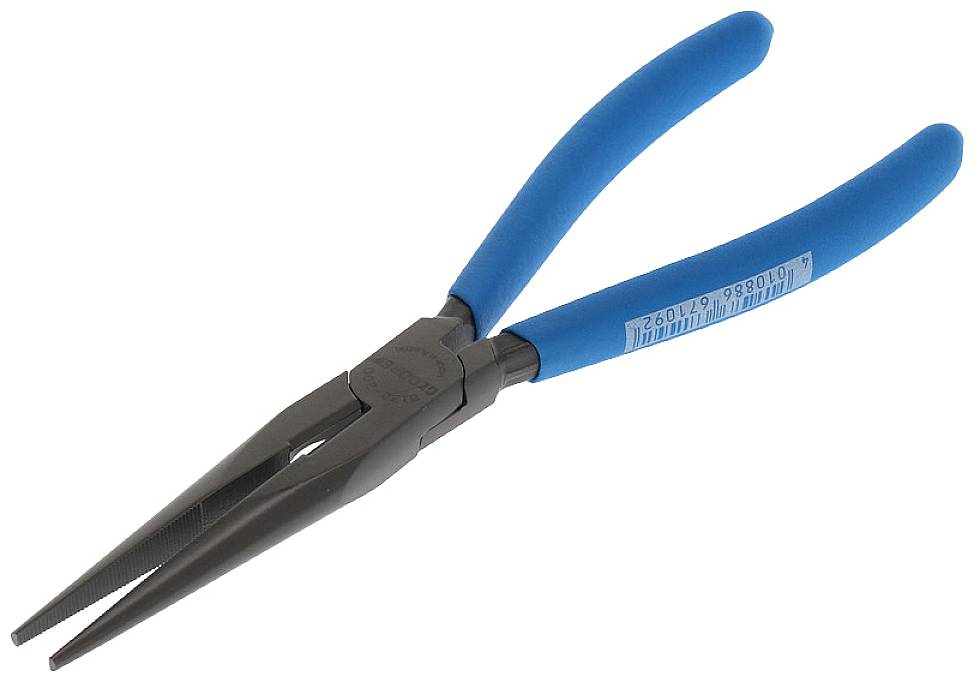 Zange mit blauen Griffen, geeignet zum Greifen und Biegen von Draht. Hauptwerkzeug für Elektriker und Heimwerker.