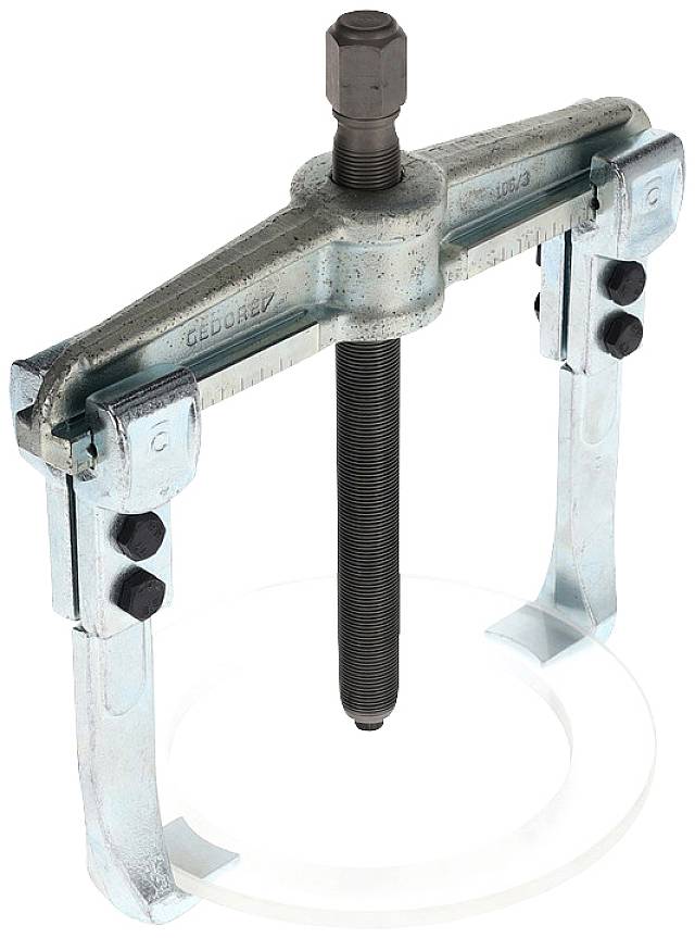 Ein dreibeiniger Abzieher, ein Werkzeug zum Entfernen von Zahnrädern oder Lagern von Wellen. Aus Metall, verstellbare Arme.