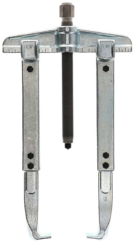 Ein Metallabzieher mit zwei Armen und einer zentralen Schraube, zum Entfernen von Lagern oder Zahnrädern von Wellen.