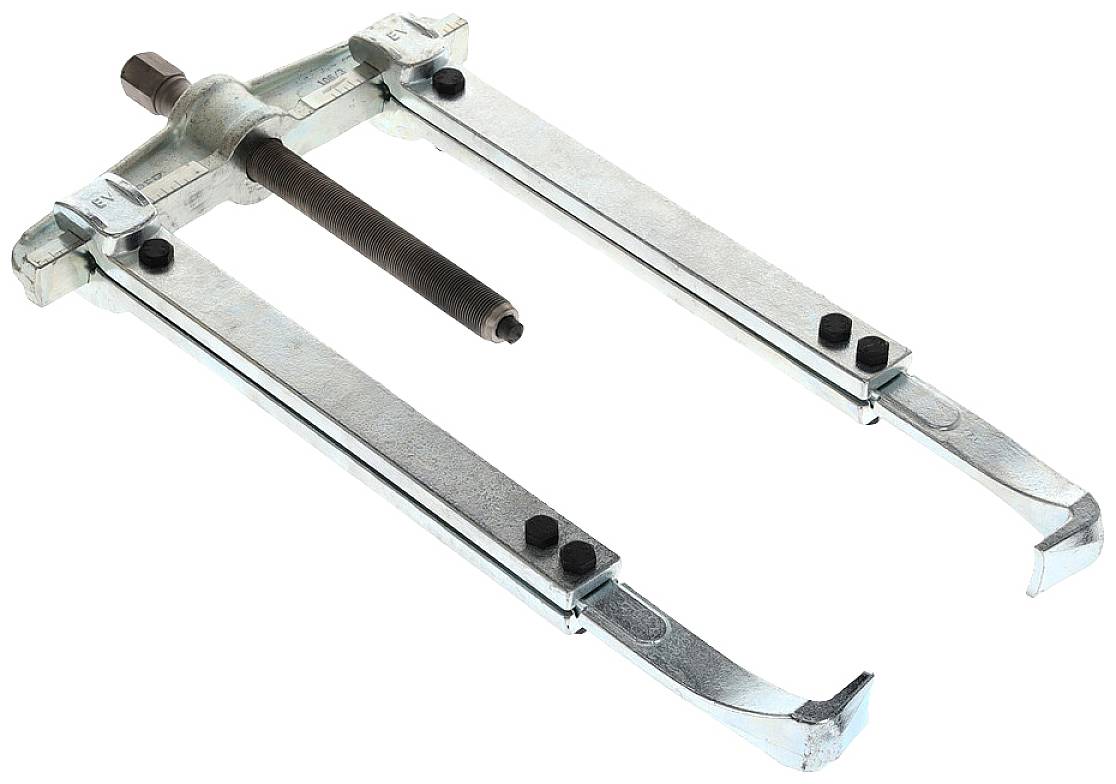 Zweiarmiger Abzieher aus Metall auf weißem Hintergrund. Wird verwendet, um eng sitzende Teile wie Kugellager von Wellen zu entfernen.