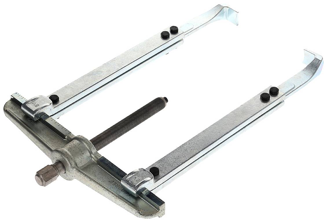 Zweibeiniger Abzieher aus Metall mit langen, verstellbaren Armen und einem zentralen Schraubmechanismus, verwendet zum Entfernen von Lagern.