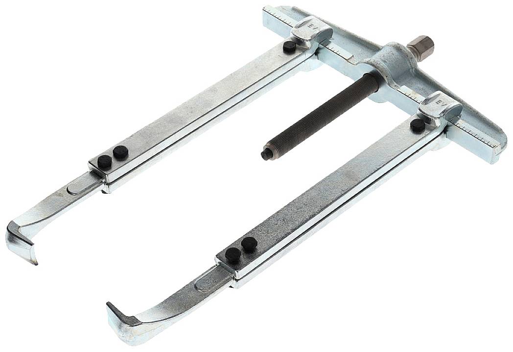 Zweibeiniger Abzieher aus Metall, verwendet zum Entfernen von Zahnrädern, Lagern oder Riemenscheiben von einer Welle.