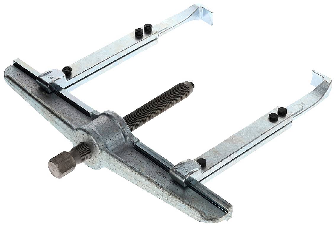 Metallischer Abzieher mit Schraube und verstellbaren Armen zum Entfernen von Radnaben oder Lagern.