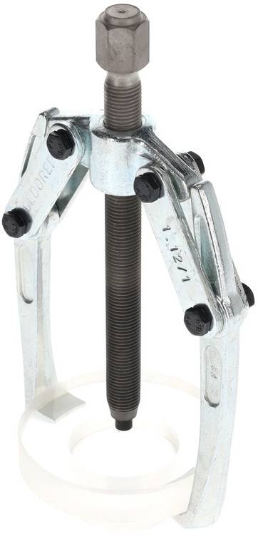 Metallischer Abzieher mit zwei Armen und Schraubmechanismus. Verwendet für das Entfernen von Zahnrädern oder Lagern in Maschinen.