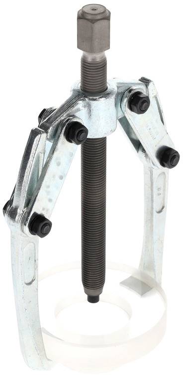 Ein Metallabzieher mit drei Armen und einer zentralen Schraube, verwendet zum Lösen festsitzender Teile von Wellen oder Achsen.