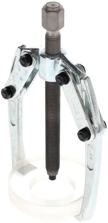 Ein dreibeiniger Abzieher mit zentraler Schraube, verwendet zum Entfernen von Lagern oder Buchsen, aus Metall gefertigt.