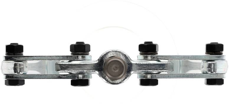 Metallschiene mit schwarzen Schrauben an den Enden und einer zentralen, leicht erkennbaren runden Komponente in der Mitte.