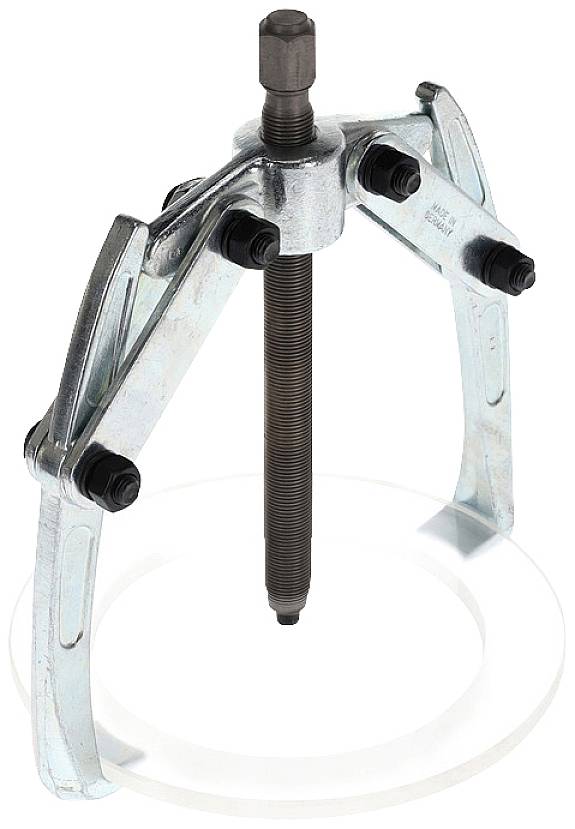 Ein Abzieher mit drei Armen und einer zentralen Schraube, die zum Entfernen von Lagern oder Zahnrädern von Wellen verwendet wird.