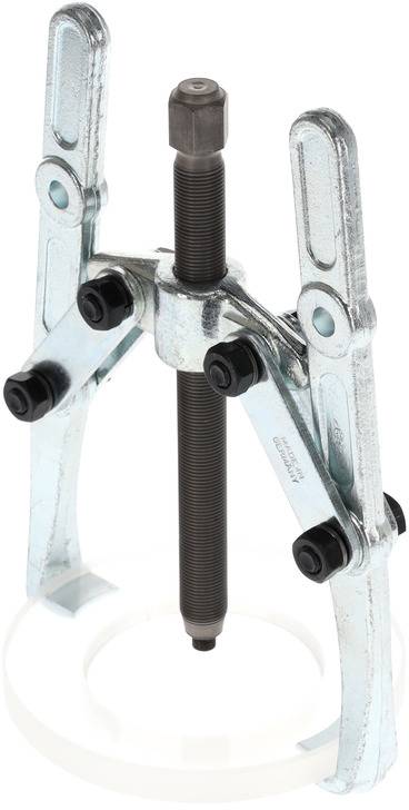 Ein Metallabzieher mit zwei Armen und einer zentralen Schraube, verwendet zum Entfernen festsitzender Teile in Maschinen oder Fahrzeugen.