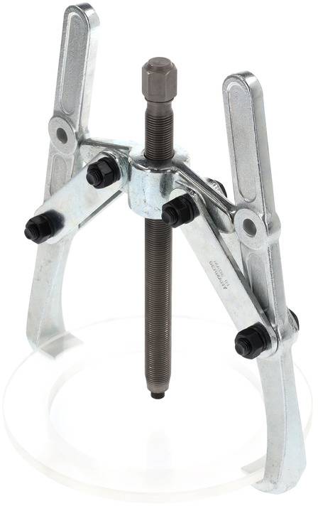 Zweiarmiger Abzieher aus Metall, verwendet zum Lösen festsitzender Teile wie Lager oder Zahnräder von einer Welle.