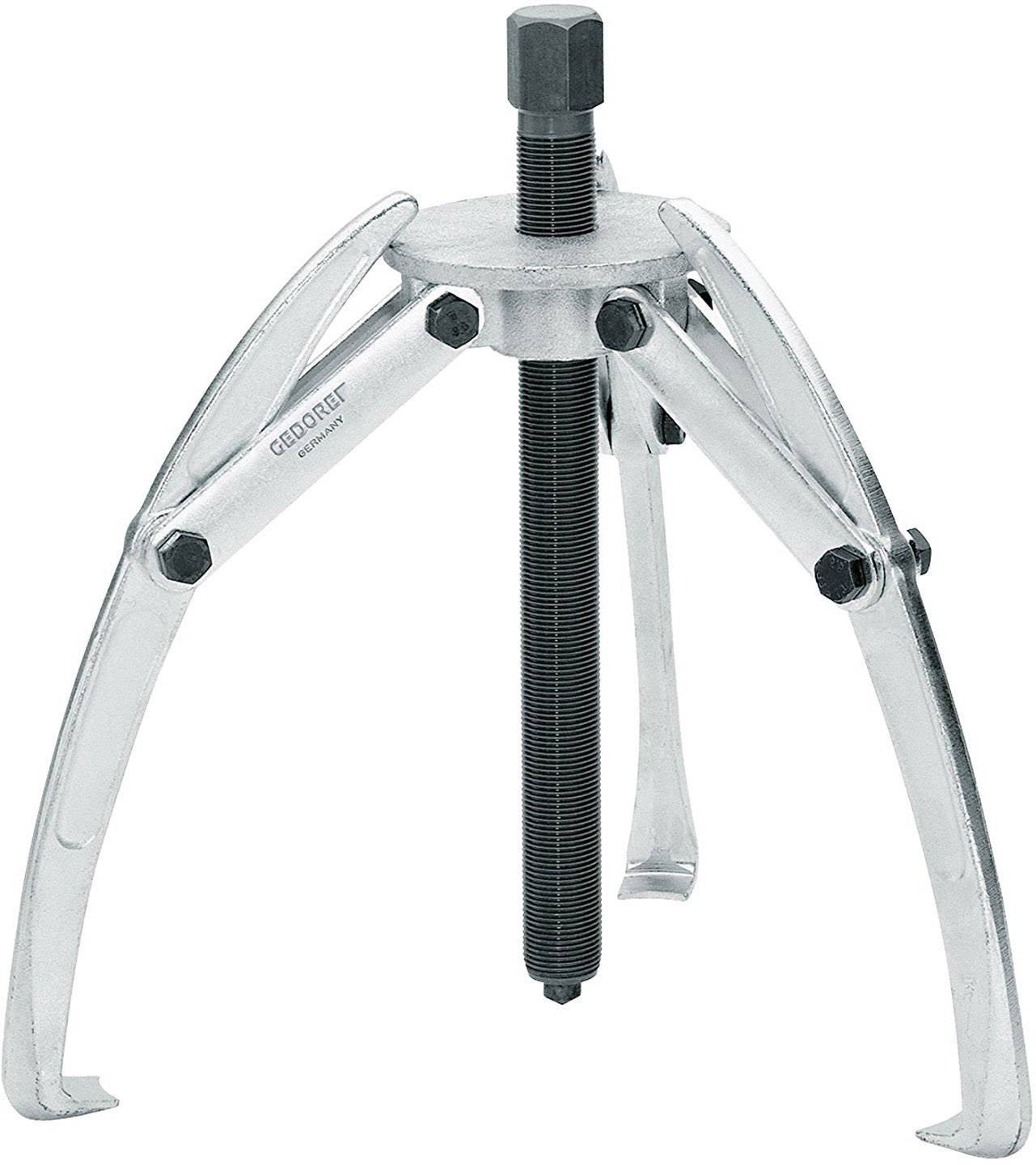 Dreibeiniger Abzieher aus Metall mit Gewindespindel, zum Entfernen von Zahnrädern oder Lagern. Silberne Arme und schwarzes Gewinde.