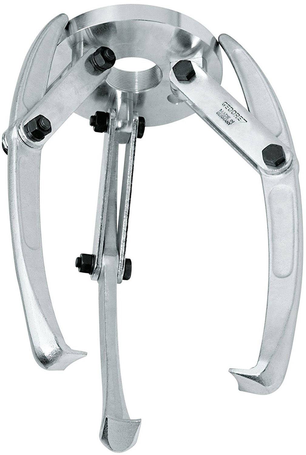 Ein dreifingriger Abzieher aus Metall zum Entfernen von Lagerteilen, mit drei verstellbaren Armen und einer zentralen Klemme oben.