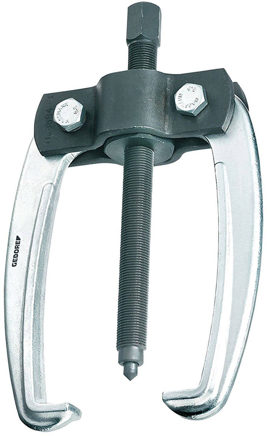 Zweizangiger Abzieher mit Schraubmechanismus, geeignet zum Entfernen von Lagern oder Zahnrädern aus Maschinen, silberne Arme.