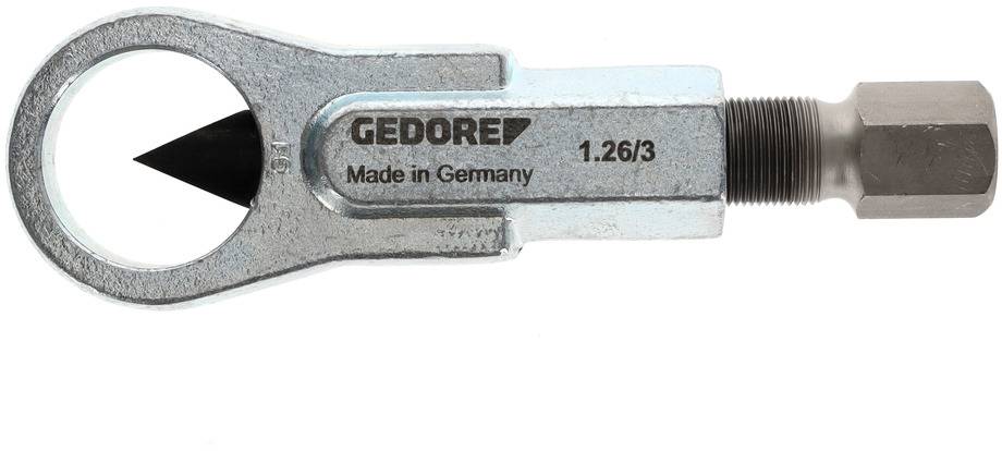 Ein silberner Rohrabschneider von Gedore mit schwarzer Klinge, Aufschrift 'Made in Germany', geeignet für präzises Schneiden von Rohren.