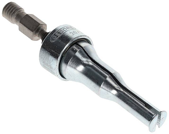 Metallischer Bit-Halter mit Schraubengewinde und zylindrischer Spitze, geeignet für präzise Schraubanwendungen in der Werkstatt.